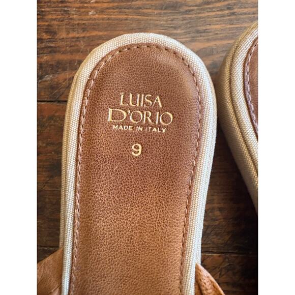 LUISA D’ORIO ITALY WEDGE JEWELED SANDAL CANVA & BROWN LEATHER, SIZE 9 - Picture 7 of 8